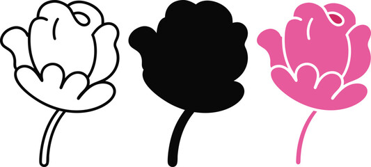 Single Tulip Flower Line Art Silhouette and Pink Color Variations illustration vector