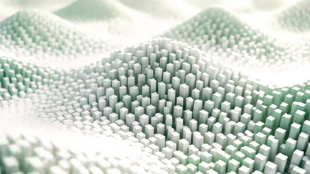 Abstract white geometric surface formed by thousands of soft rounded pillars creating flowing waves depth and texture in modern digital design