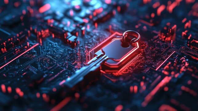  Secure Data Encryption Key, computer security with an image featuring an encryption key locking and safeguarding data on a computer.