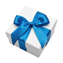 Elegant white gift box with a stunning blue ribbon