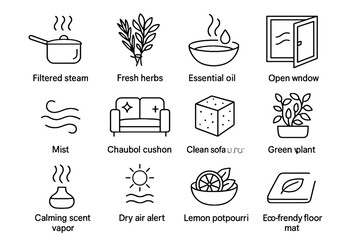 Vapor vector indoor breathing open calming icons air green icon simple potpourri