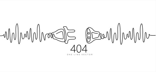 continuous one  line drawing of Electrical outlet and plug unplugged. 404 error, page not found, connection error or time out.  Hand drawn one line vector. Editable stroke	