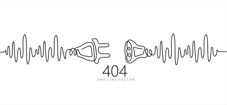 continuous one  line drawing of Electrical outlet and plug unplugged. 404 error, page not found, connection error or time out.  Hand drawn one line vector. Editable stroke	