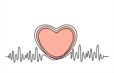 Continuous one line drawing heart pulse logo icon. Hand drawn one line vector. Editable stroke	