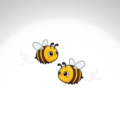 Fototapeta premium Two adorable cartoon bees flying around with cute smiles and dotted flight paths design