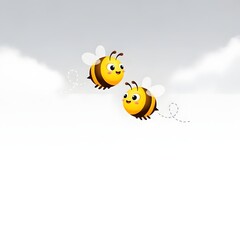Obraz premium Two cartoon bees flying in the sky with dotted lines representing their flight path