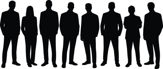 Business people silhouettes standing together, professional corporate team, leadership, teamwork, diversity, modern office workforce concept