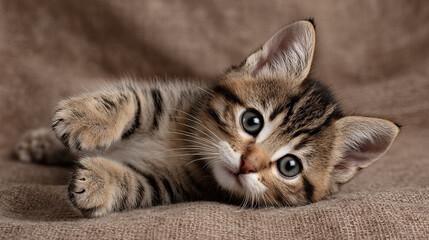 Kitten Lying on Textured Blanket