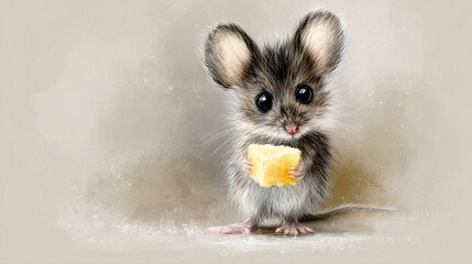Small rodent holding a piece of cheese