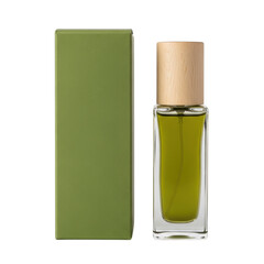 Elegant essential oil bottle with wooden cap and green box