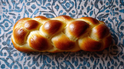 Golden Braided Loaf on Textured Surface