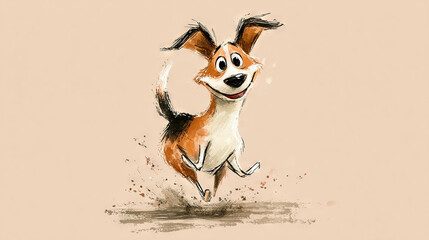 Happy Cartoon Dog Running Through Water