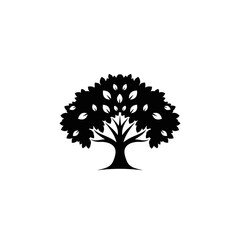 Fototapeta premium A stylized silhouette of a deciduous tree with a rounded canopy and visible leaves