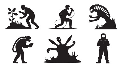 Evolution Silhouettes Human, Alien, and Sci-Fi Characters Isolated on White