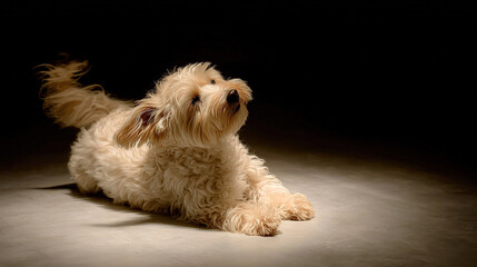 Fluffy Dog Lying on a Textured Surface