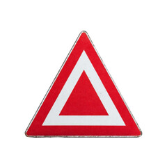 Red and white triangular warning road sign.