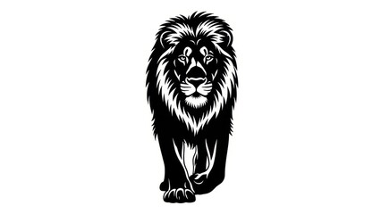 Obraz premium Majestic Lion Walking Forward - Black and White Silhouette