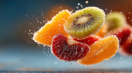 Close-up of Fresh Citrus Slices with Water Droplets