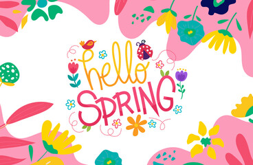 Fototapeta premium organic flower hello spring design template with beautiful colors