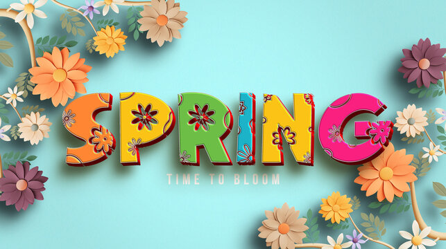 spring floral editable text with beautiful flowers