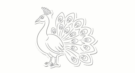 Fototapeta premium Elegant peacock illustration feathered bird in graceful pose against white