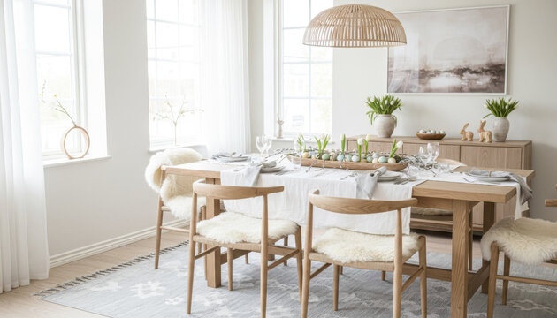 Cozy Easter Dining Room Interior With Spring Decor