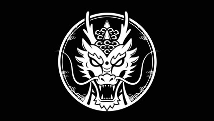 Stylized dragon illustration on black background for design elements