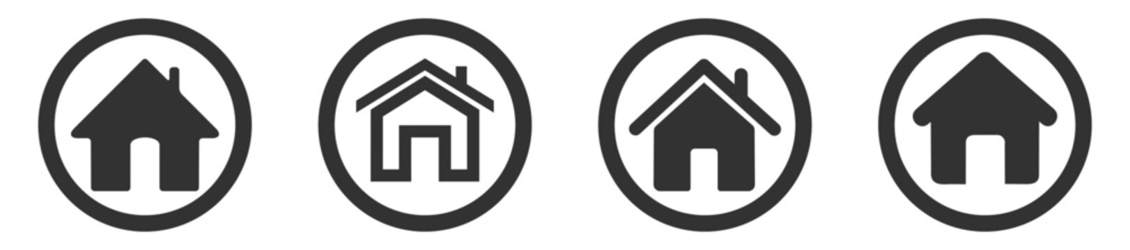Home icon set for apps and websites. House symbol for UI navigation, outline and filled styles on transparent background
