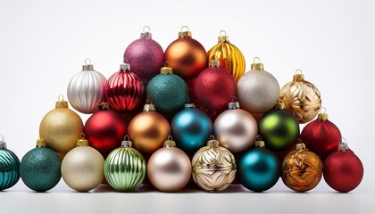 A Pile Of Festive Christmas Ornaments In Various Colors Isolated On Transparent Background