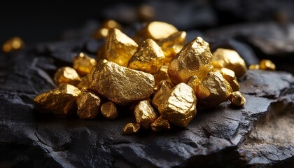 Close Up Of Gold Nuggets Embedded In Dark Rock