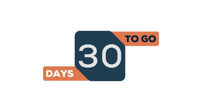 30 days to go, 30 Days Left, Countdown animation best video for the deadline in 4K, HD video with black background alpha channel