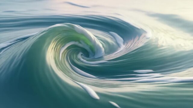 Captivating closeup of a swirling ocean wave with frothy white foam on a clear day