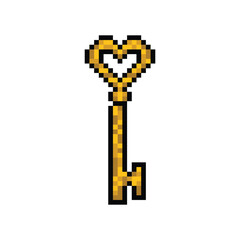Pixel art vintage key graphic isolated