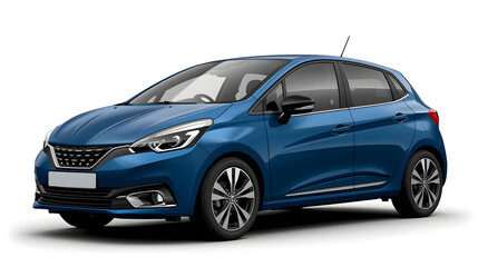 Obraz premium Stylish blue five door hatchback automobile presented in a clean white studio with professional lighting