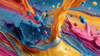 Vibrant paint splash with dynamic movement, bold colors intermix and create a visually striking effect.