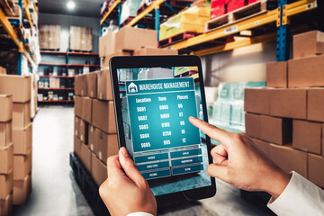 Warehouse management innovative software in computer for real time monitoring of goods package...