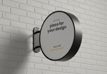 Circular Sign Attached To Brick Wall Mockup