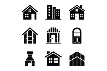 Fototapeta premium Minimalist architectural house and building icons set