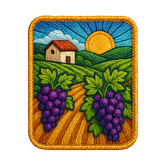 Naklejka premium PNG Vibrant vineyard embroidery patch design.