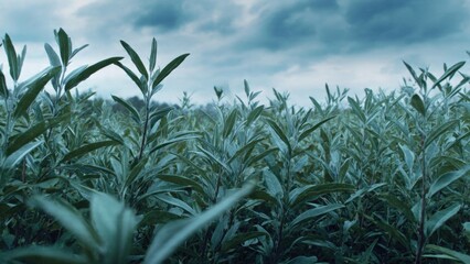 Fototapeta premium Field of plants under an overcast sky