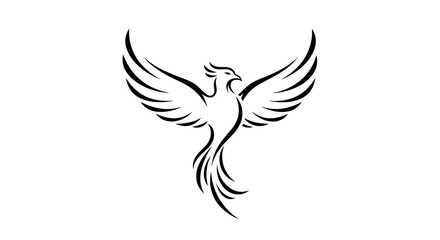 Fototapeta premium Elegant phoenix silhouette design soaring wings isolated on white background