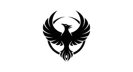 Fototapeta premium Black phoenix emblem soaring with outstretched wings on a white background