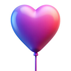 Iridescent 3d heart balloon icon with glossy plastic surface in pink purple and blue neon y2k style isolated on transparent background.