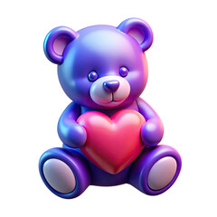 Teddy bear holding a pink heart, glossy and colorful 3D style. Cute teddy bear 3D icon