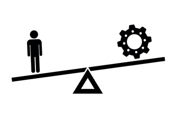 Fototapeta premium Black silhouette of a person and gear on a balance scale