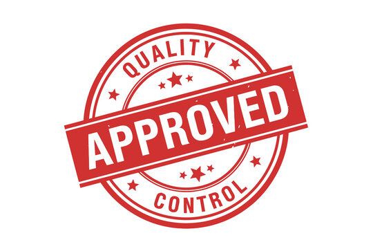 Red approved quality control stamp on for approval and validation
