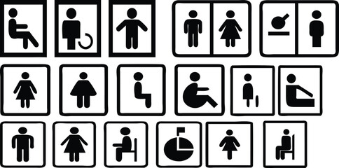 Toilet icon set. WC sign. Washroom, male, female