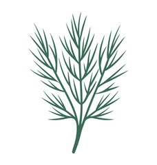 Fototapeta premium A minimalist illustration of a green plant branch with thin leaves on a white background