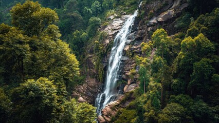 Lush Waterfall in a Tropical Forest