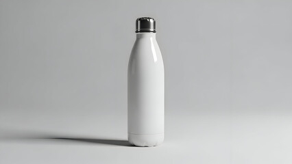 Mockup White Insulated Water Bottle with Silver Cap on White Background insulated bottle reusable bottle